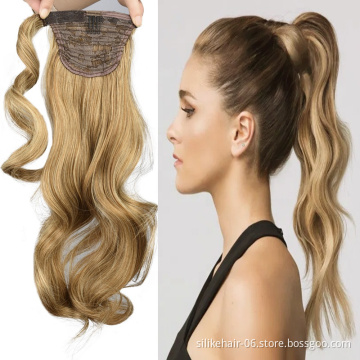 Clip In Ponytail Hair Extension Heat Resistant Synthetic Natural Wave Pony Tail  20" Long Wavy Wrap Around silike Pony TailHair